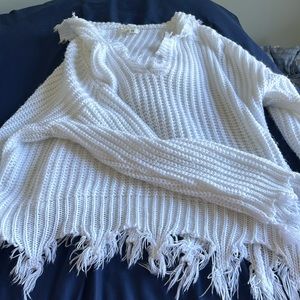 Beautiful hooded frayed sweater